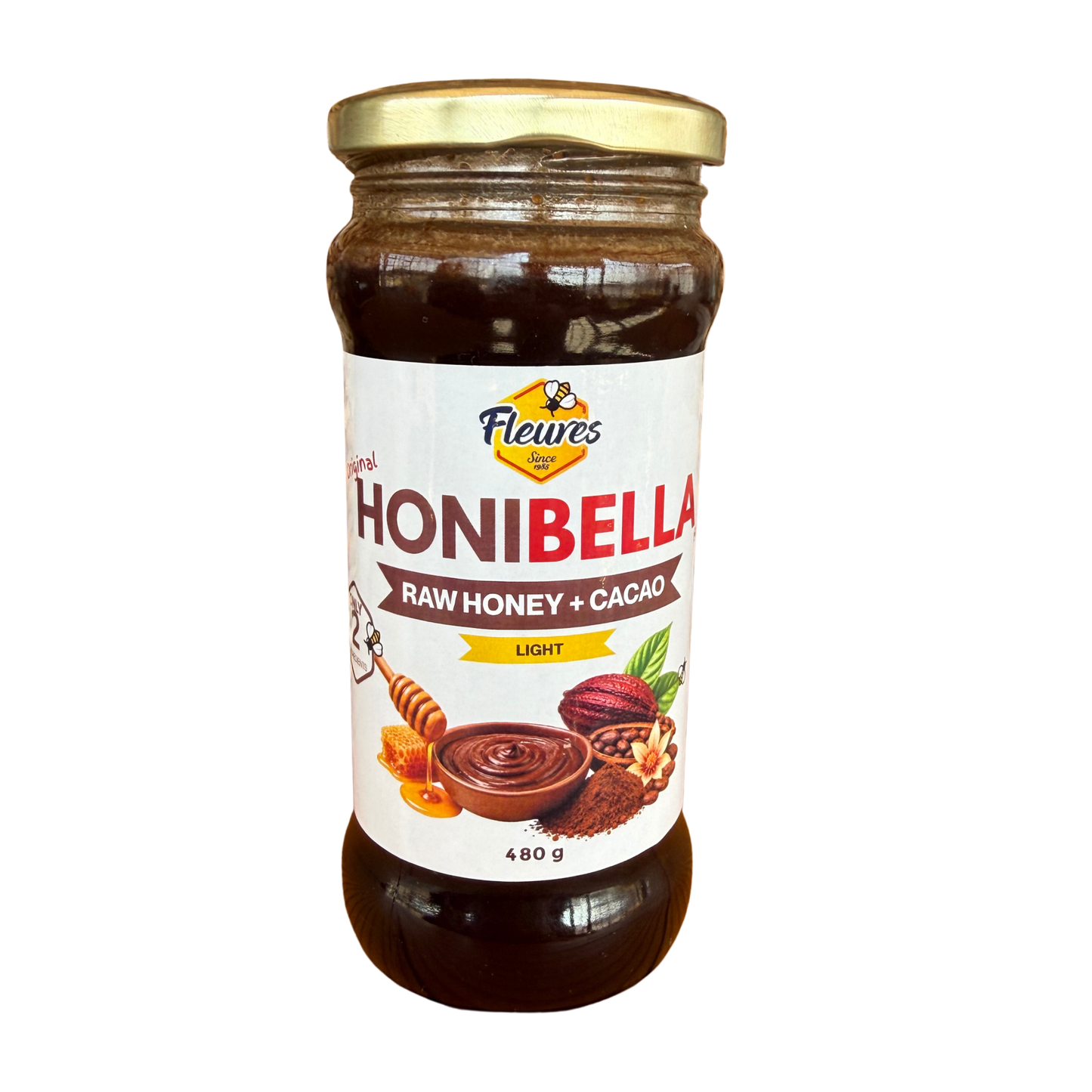HONIBELLA™ Raw Honey + Cacao Chocolate Spread – 480g