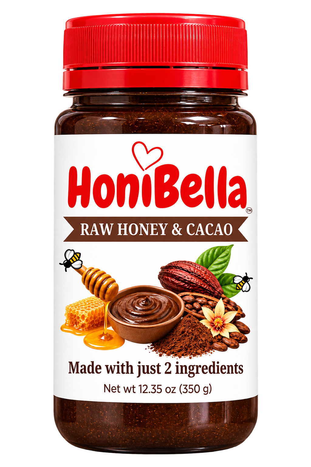 HONIBELLA™ Raw Honey + Cacao Chocolate Spread – 350g
