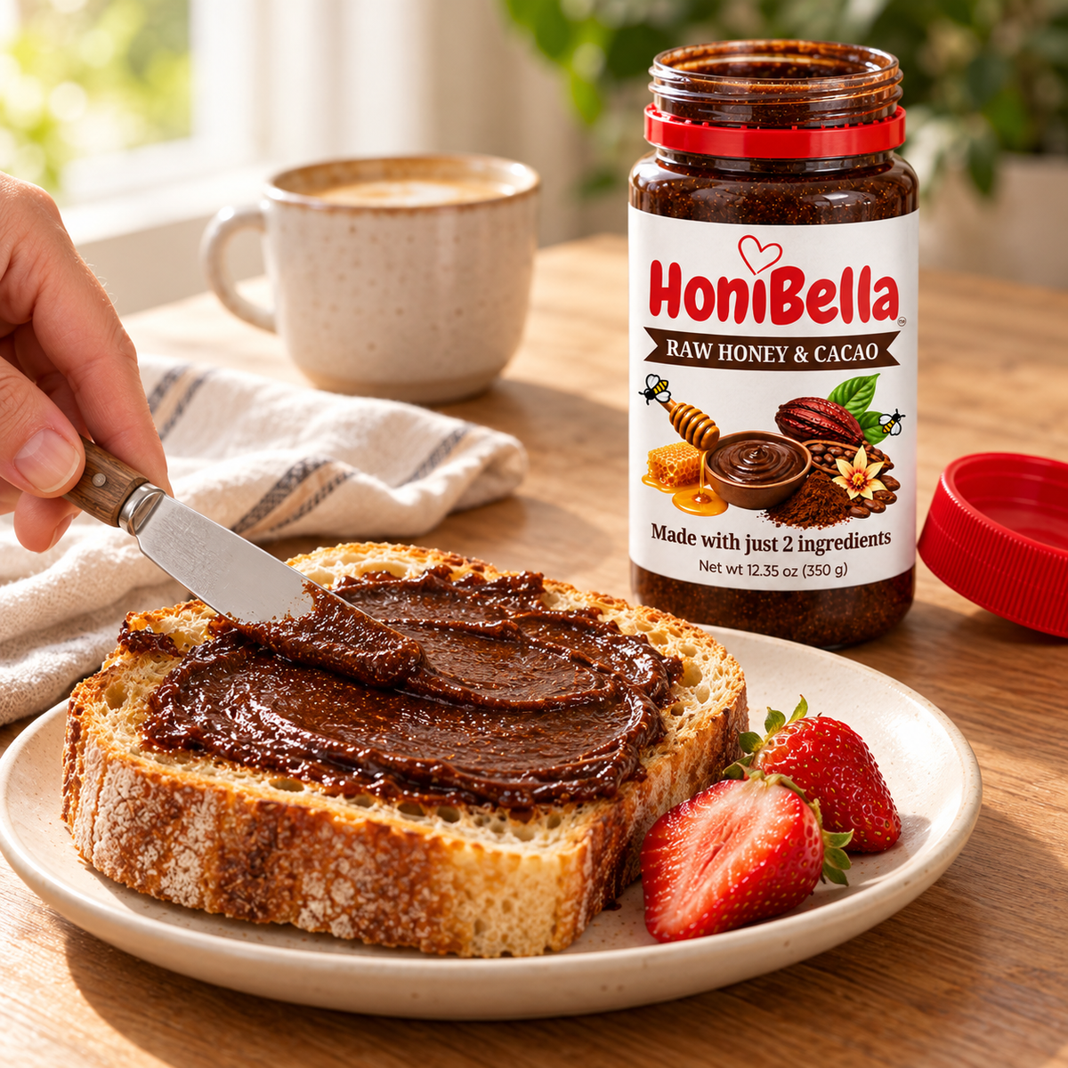 HONIBELLA™ Raw Honey + Cacao Chocolate Spread – 350g